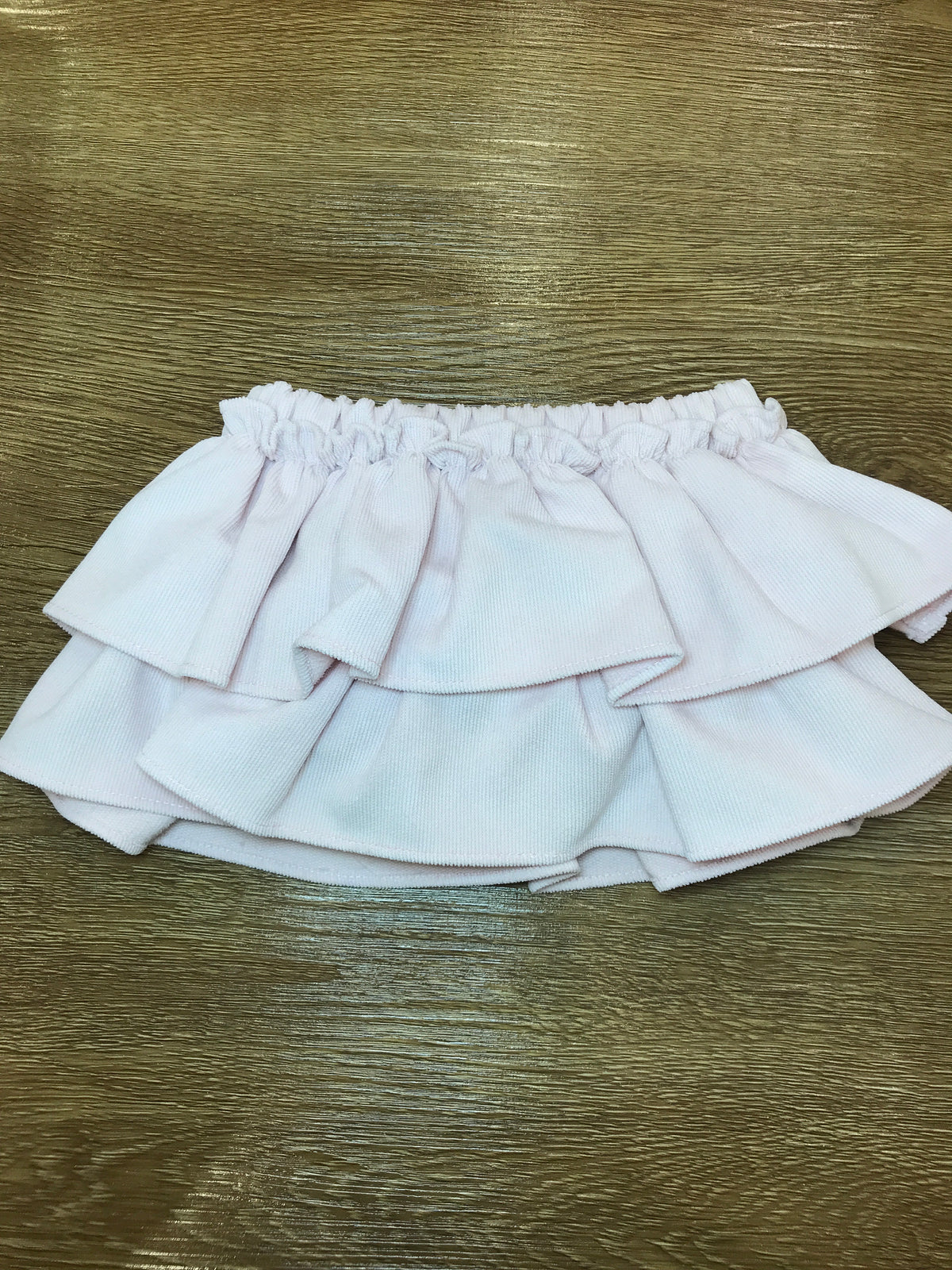 Culotte Fofettes in velluto a coste nei toni del rosa con doppia ruche e fiocco sul retro
