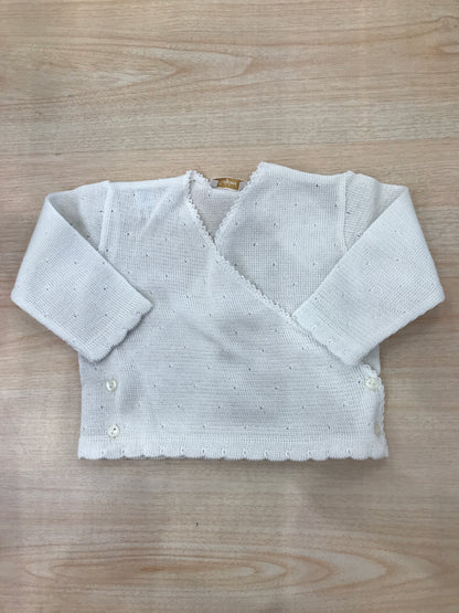 Cardigan Baby Lord in filo bianco traforato ad incrocio