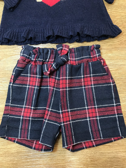 Completo Jo Milano mglioncino in lana con orsetto e pantalone corto scozzese