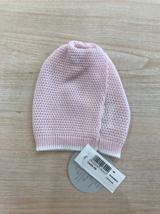Cappello Bebè di Almy in filo rosa rifinito bianco traforato