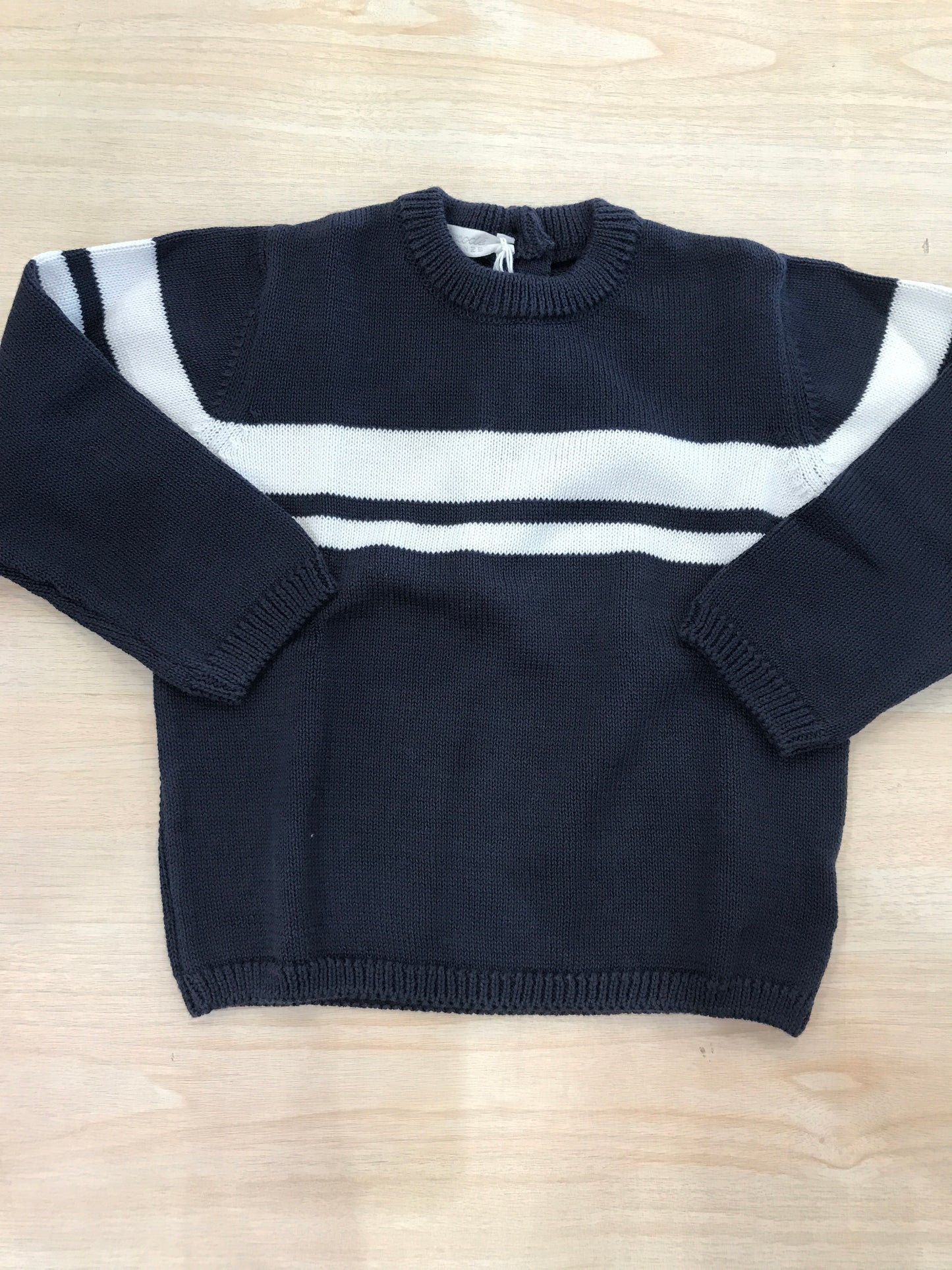 Maglione Coccodè in filo blu scuro manica lunga con strisce bianche