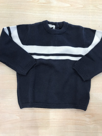 Maglione Coccodè in filo blu scuro manica lunga con strisce bianche
