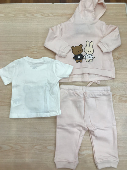 Tuta AVentiQuattrore in cotone rosa tre pezzi t-shirt felpina e pantalone lungo con sacca abbinata decorato da orsetti