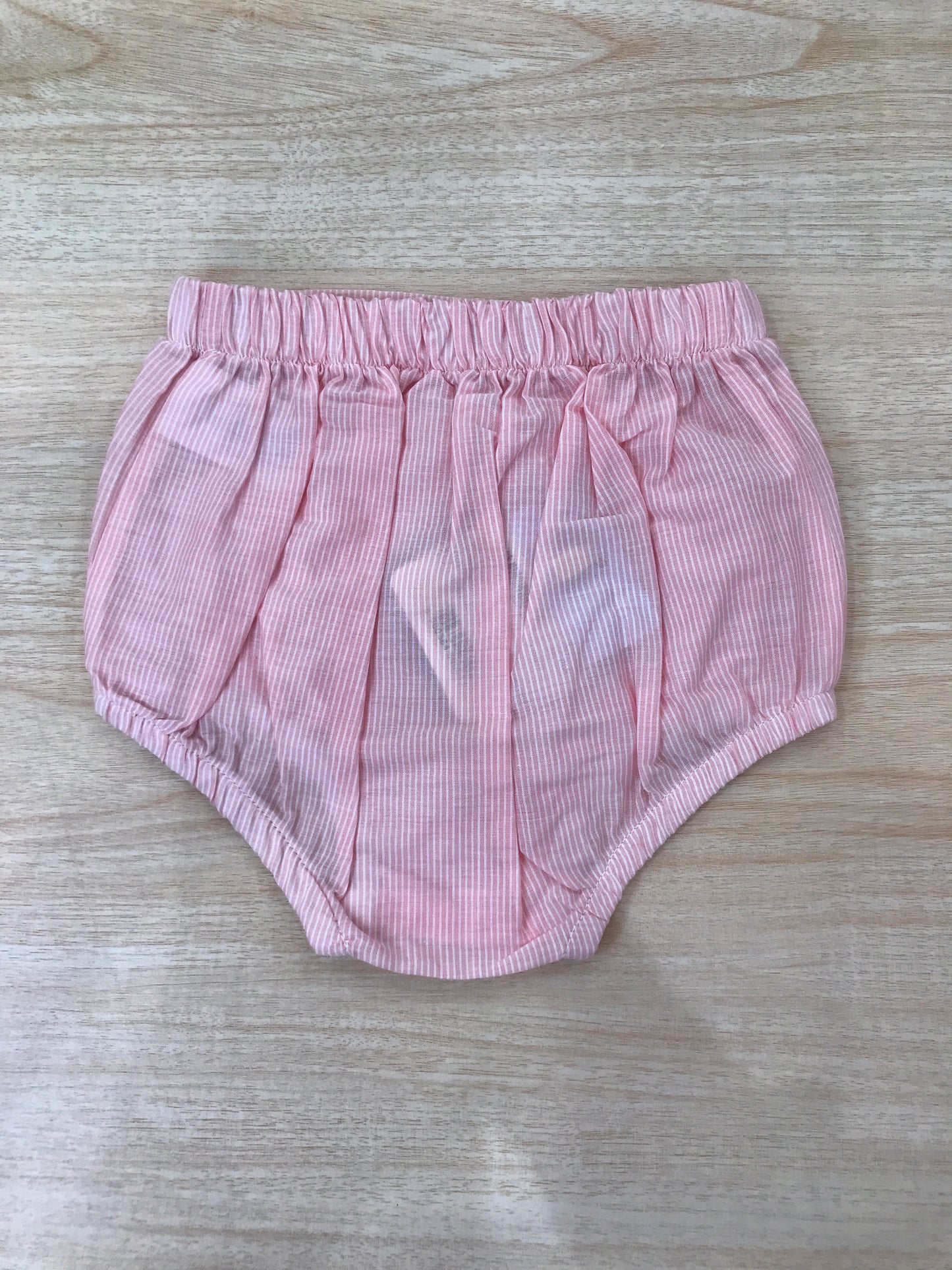 Culotte Laranjinha in cotone rosa a righe bianche con decorazione in bianco con fiori rosa