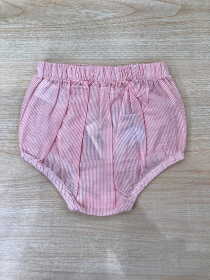 Culotte Laranjinha in cotone rosa a righe bianche con decorazione in bianco con fiori rosa