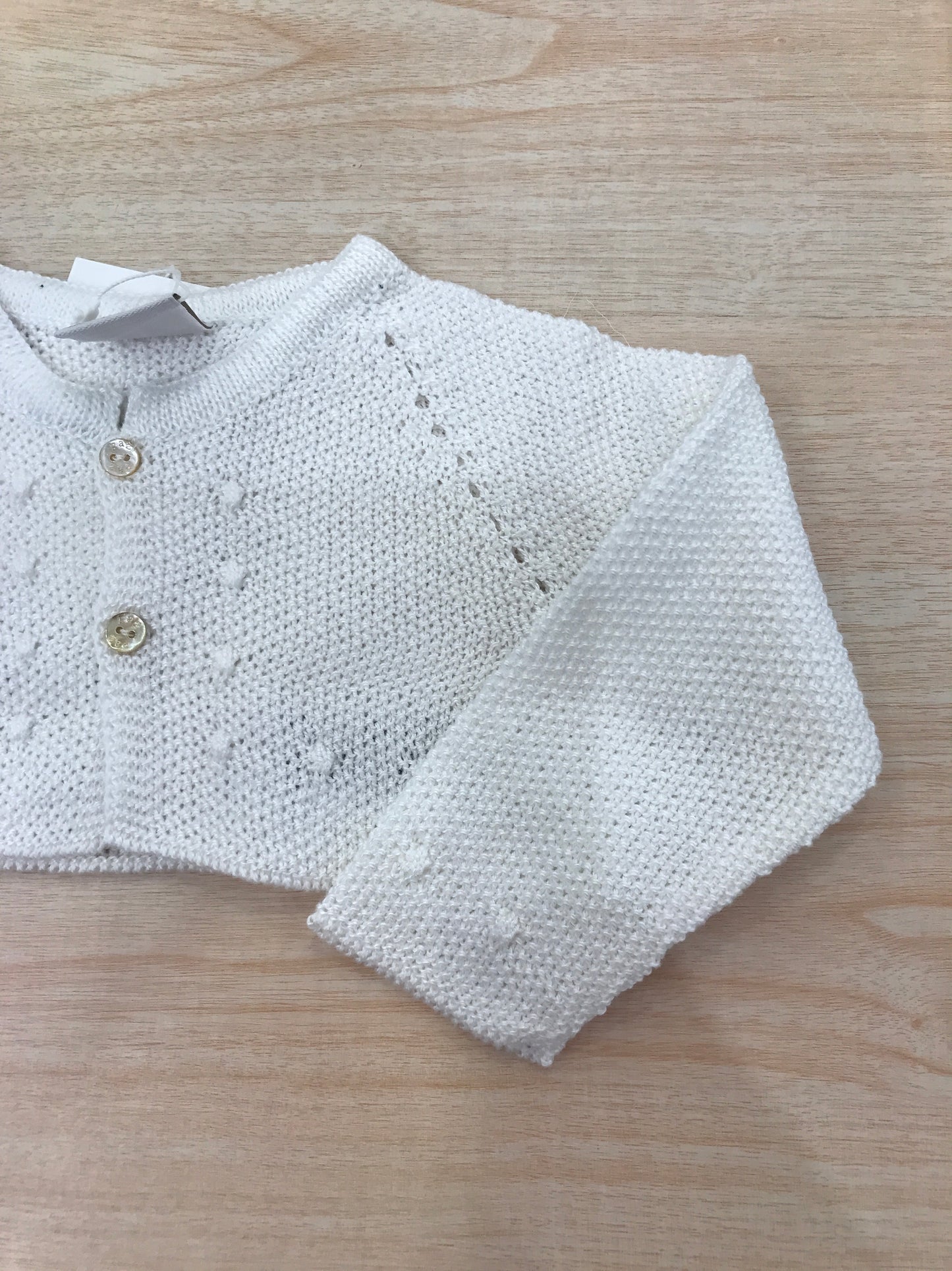 Cardigan Paz Rodriguez in filo panna traforato con pois tono su tono in rilievo