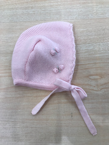 Cuffia Baby Lord in lana con rose rosa ricamate