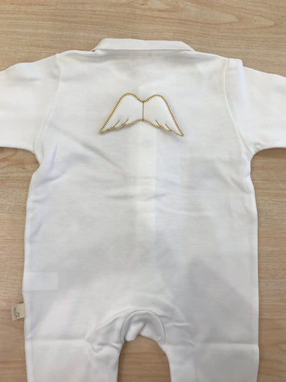 Tutina Baby Gi in cotone manica lunga con piedini con chiusura antipanico e sul retro ali dorate