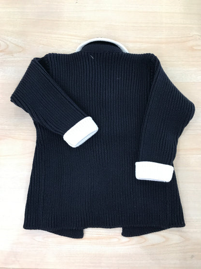 Cardigan Colibrì in filo di cotone blu scuro rifinito bianco con bottoncini sul davanti