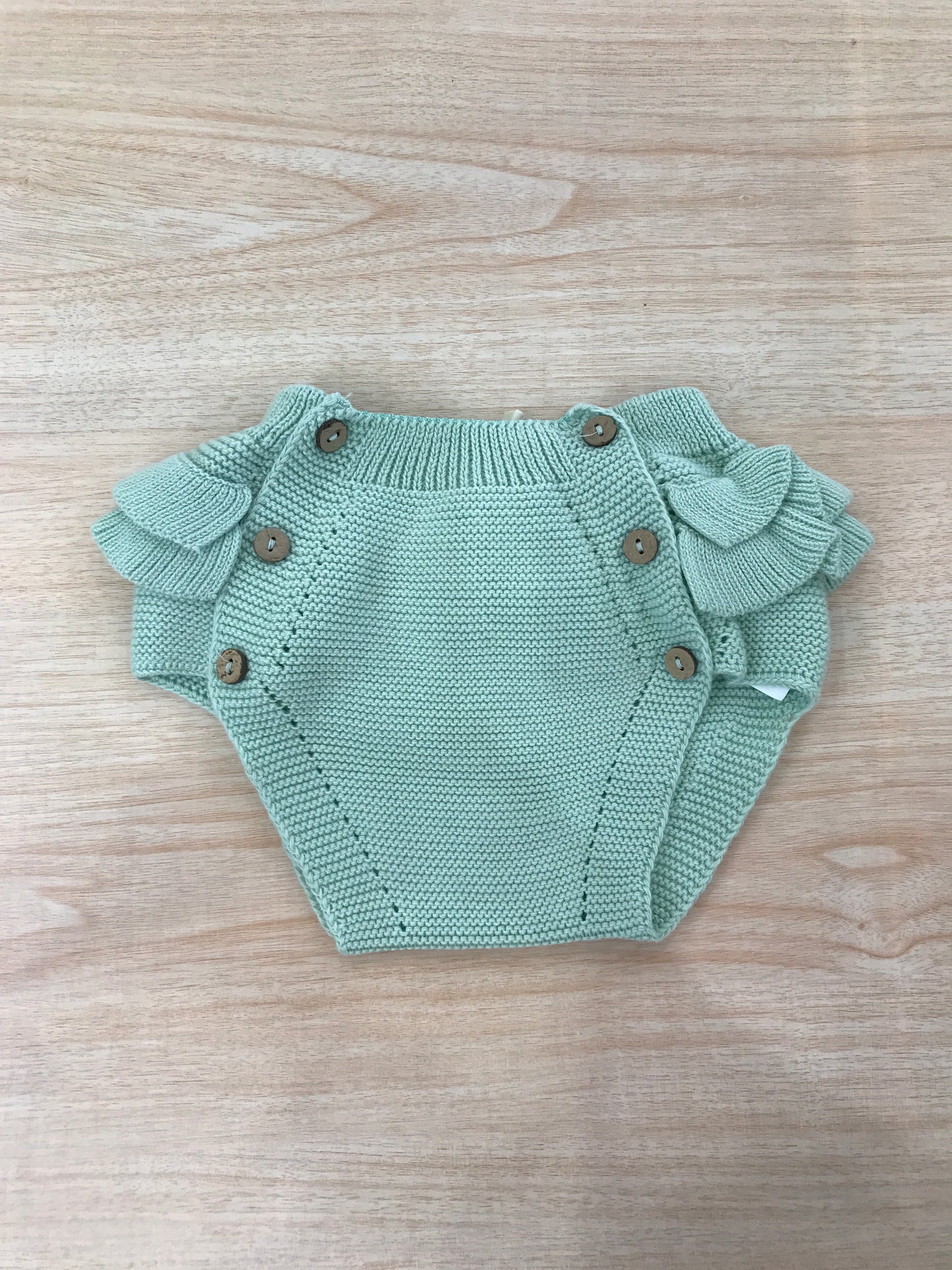 Culotte PCS in filo verde con rusche laterali e sul retro con bottoncini marroni sul davanti