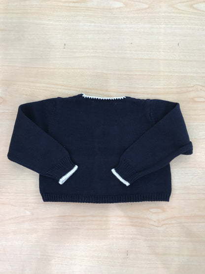 Cardigan Bebè di Almy in filo blu scuro con rifiniture bianche
