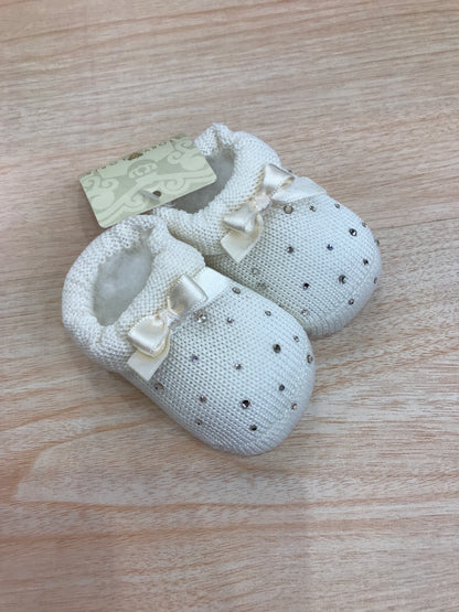 Babbucce Story Loris in filo panna con fiocchetto e brillantini sul davanti