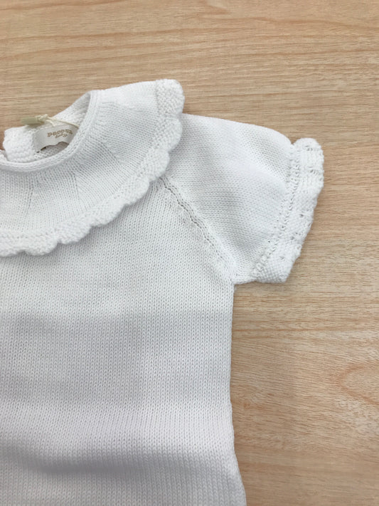 Pagliaccetto PCS in filo bianco mezza manica con collo con rusche smerlata