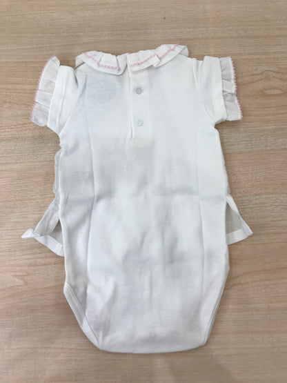 Body Laranjinha in cotone mezza manica con rusche con effetto camicia con colletto con ricami in rosa
