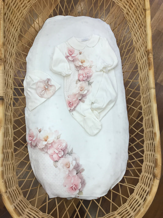 Coordinato Sofija in caldo cotone panna con fiori