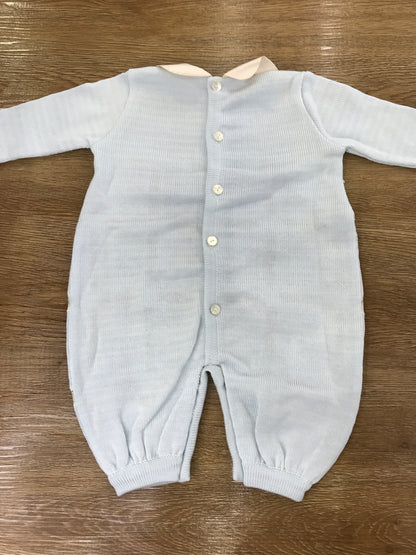 Tutina Ladia in filo di cotone celeste con applicazione di valancienne e roselline