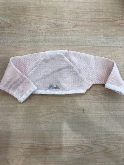 Cardigan Ladia in filo rosa rifinito in bianco aperto sul davanti