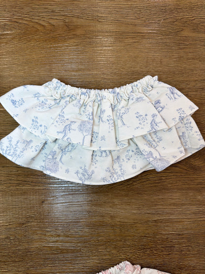 Culotte con doppia balza a fantasia con fiocco sul retro