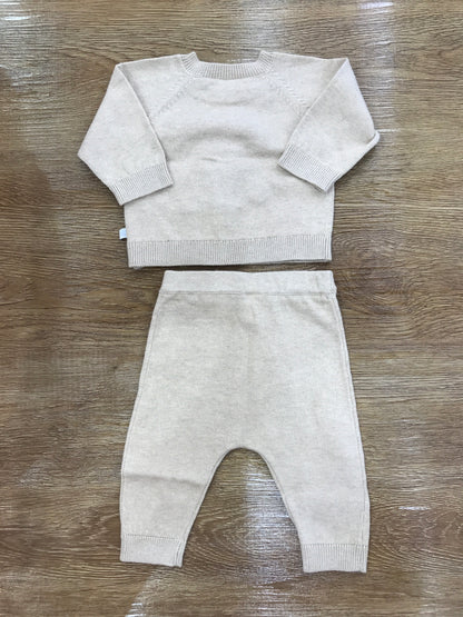 Tutina Petit Bateau due pezzi in lana tortora con coniglietto e bottoni trasversali