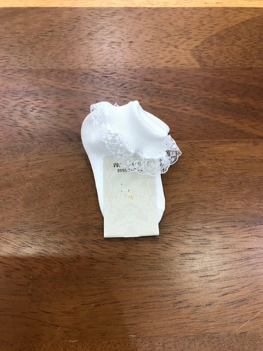 Calzino Story Loris in filo bianco con rusche in pizzo ricamata al bordo