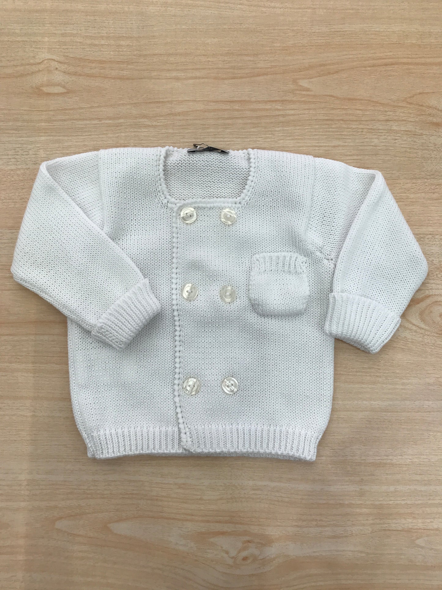 Cardigan Colibrì in filo doppio petto bianco con taschino laterale con scollo quadrato