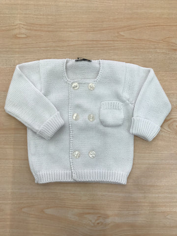 Cardigan Colibrì in filo doppio petto bianco con taschino laterale con scollo quadrato