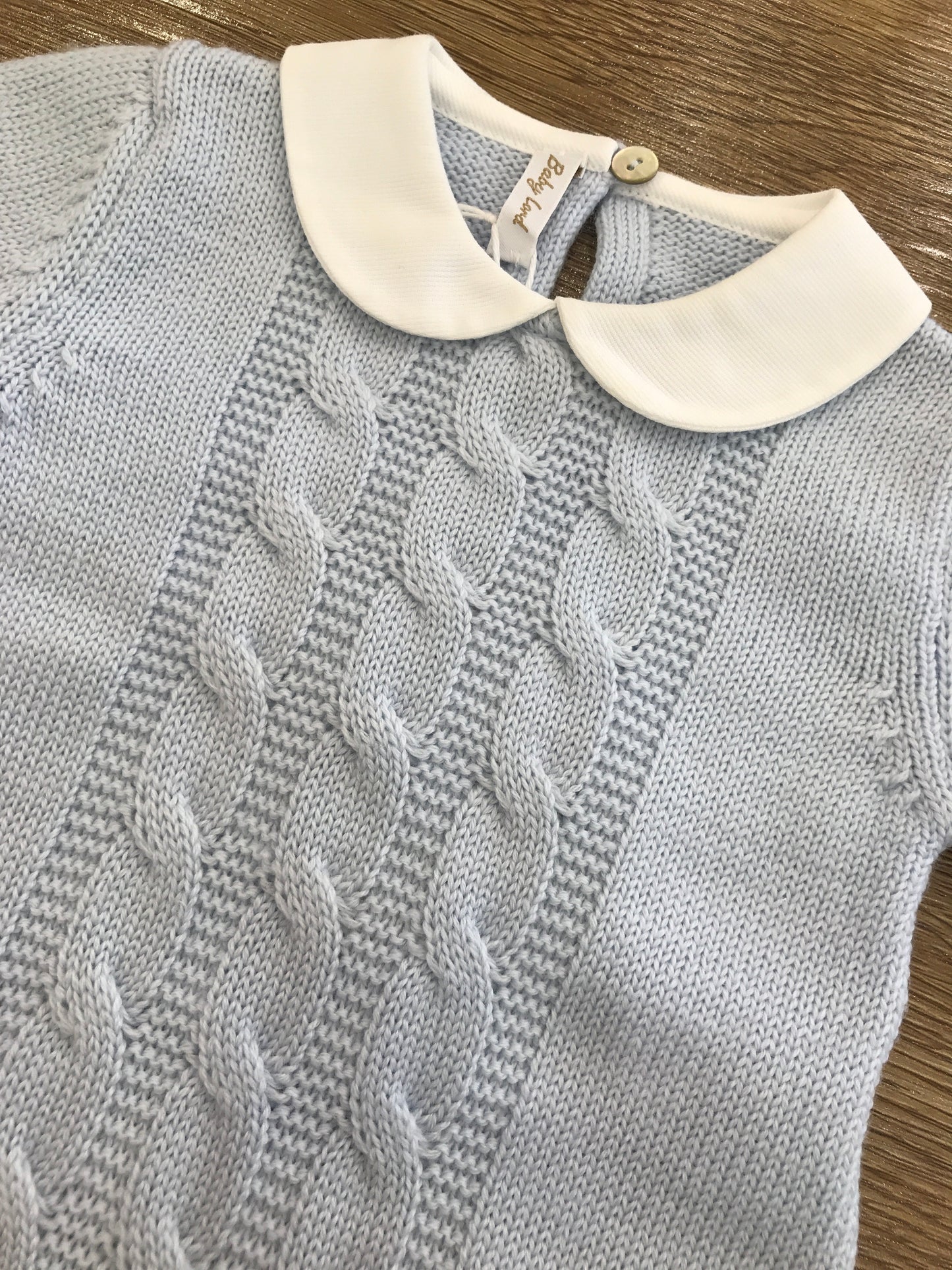 Tutina Baby Lord in lana intera con lavorazione di trecce celeste chiaro