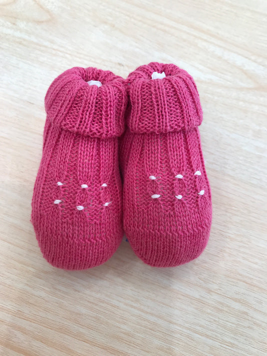 Babbucce Bebè di Almy in filo fucsia con punto smock bianco