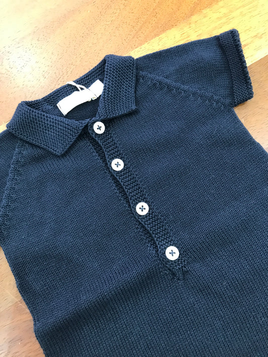 Pagliaccetto PCS in filo blu scuro mezza manica con collo a punta con bottoncini sul davanti