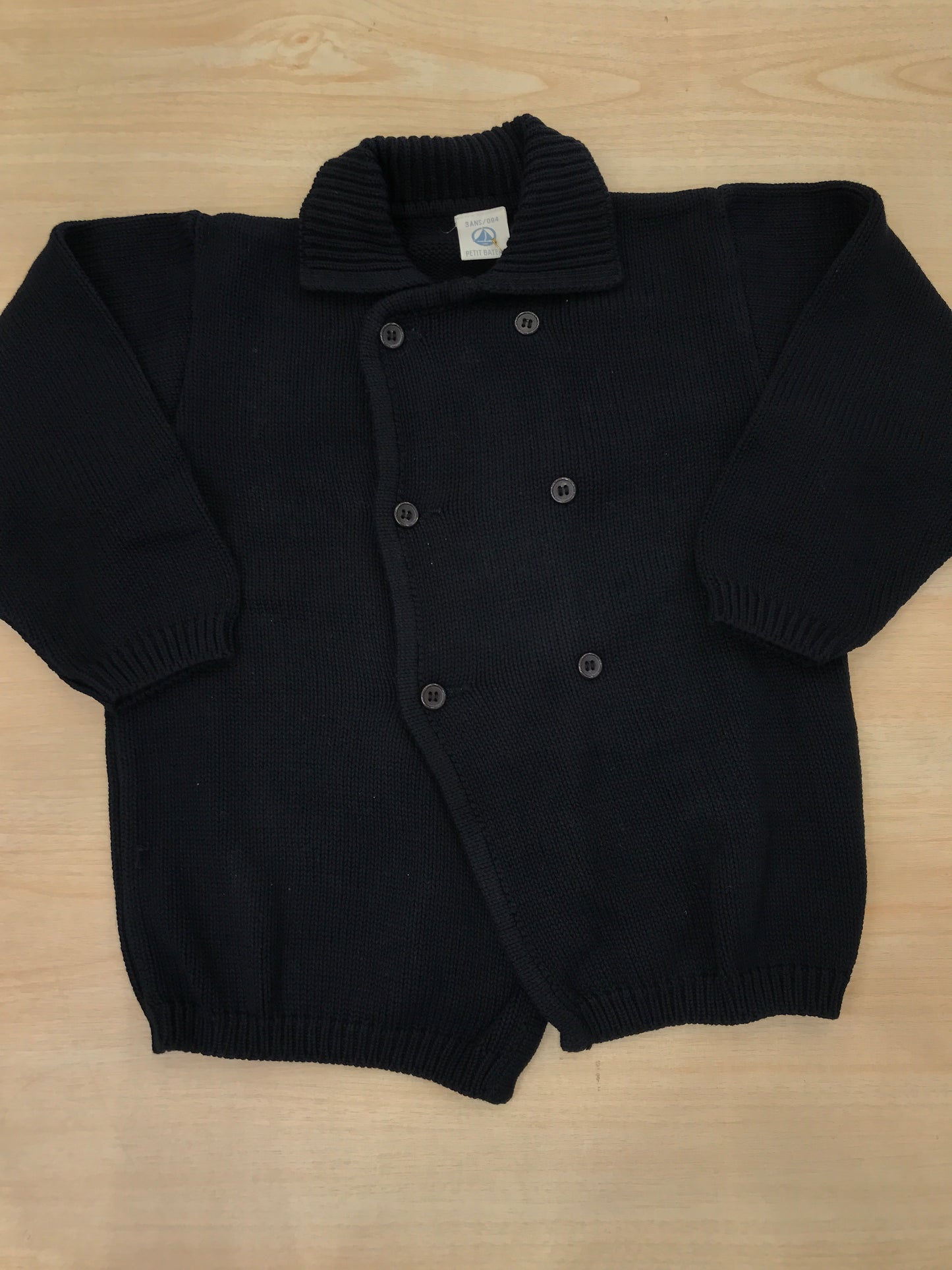 Cardigan Petit Bateau doppio petto blu scuro con piccoli bottoncini