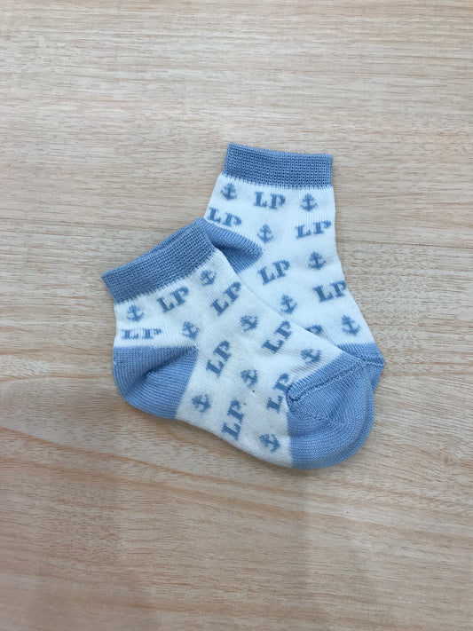 Calzino La Perla in filo di cotone bianco con rifiniture in celeste