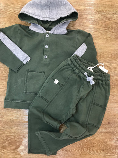 Tutina Coccodè in caldo cotone due pezzi verde con dettagli in grigio