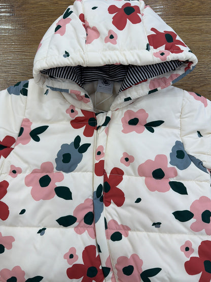 Eskimo Petit Bateau intero impermeabile imbottino con chiusura trasversale con cappuccio e decorato da fiorellini