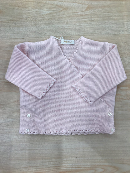 Cardigan Baby Lord in filo rosa ad incrocio