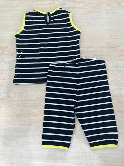 Completo Byblos in cotone a righe con rifiniture in giallo t-shirt con leggins