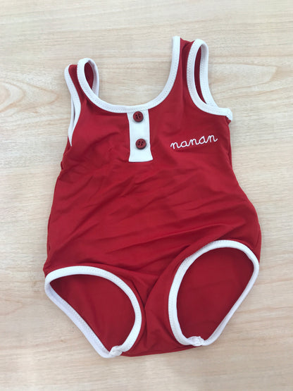 Costume Nanan intero rosso con rifiniture bianche con scollo sul retro