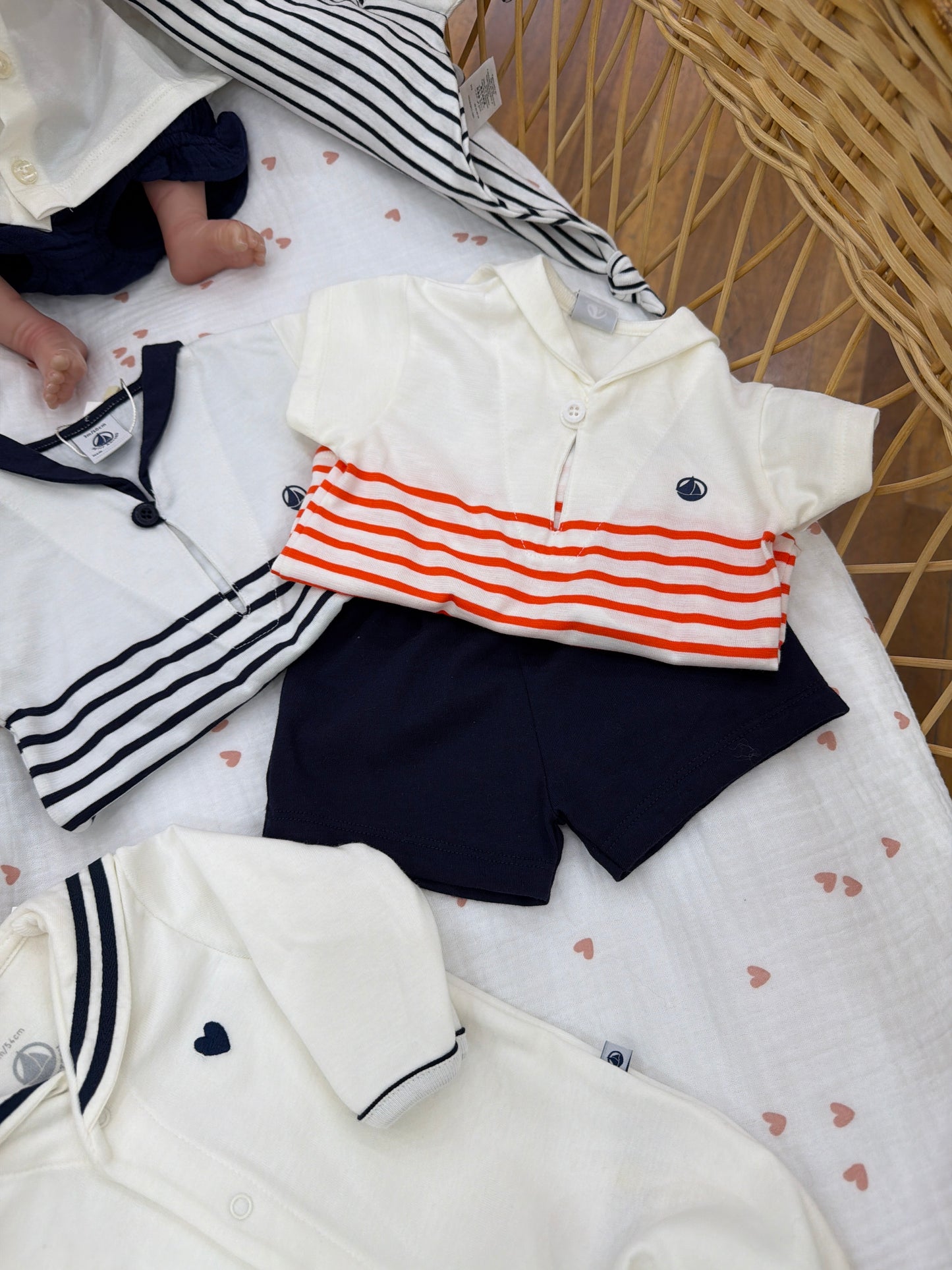 Coordinato nascita fratellino e sorellina  Petit Bateau in cotone tema marinaretto