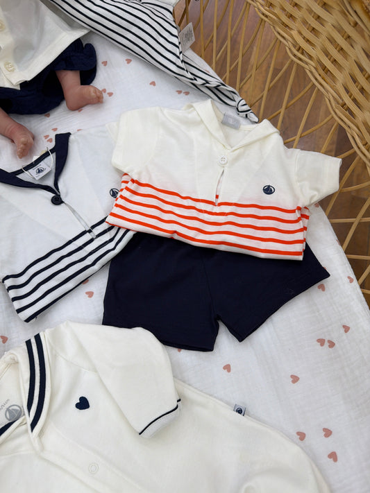 Coordinato nascita fratellino e sorellina  Petit Bateau in cotone tema marinaretto