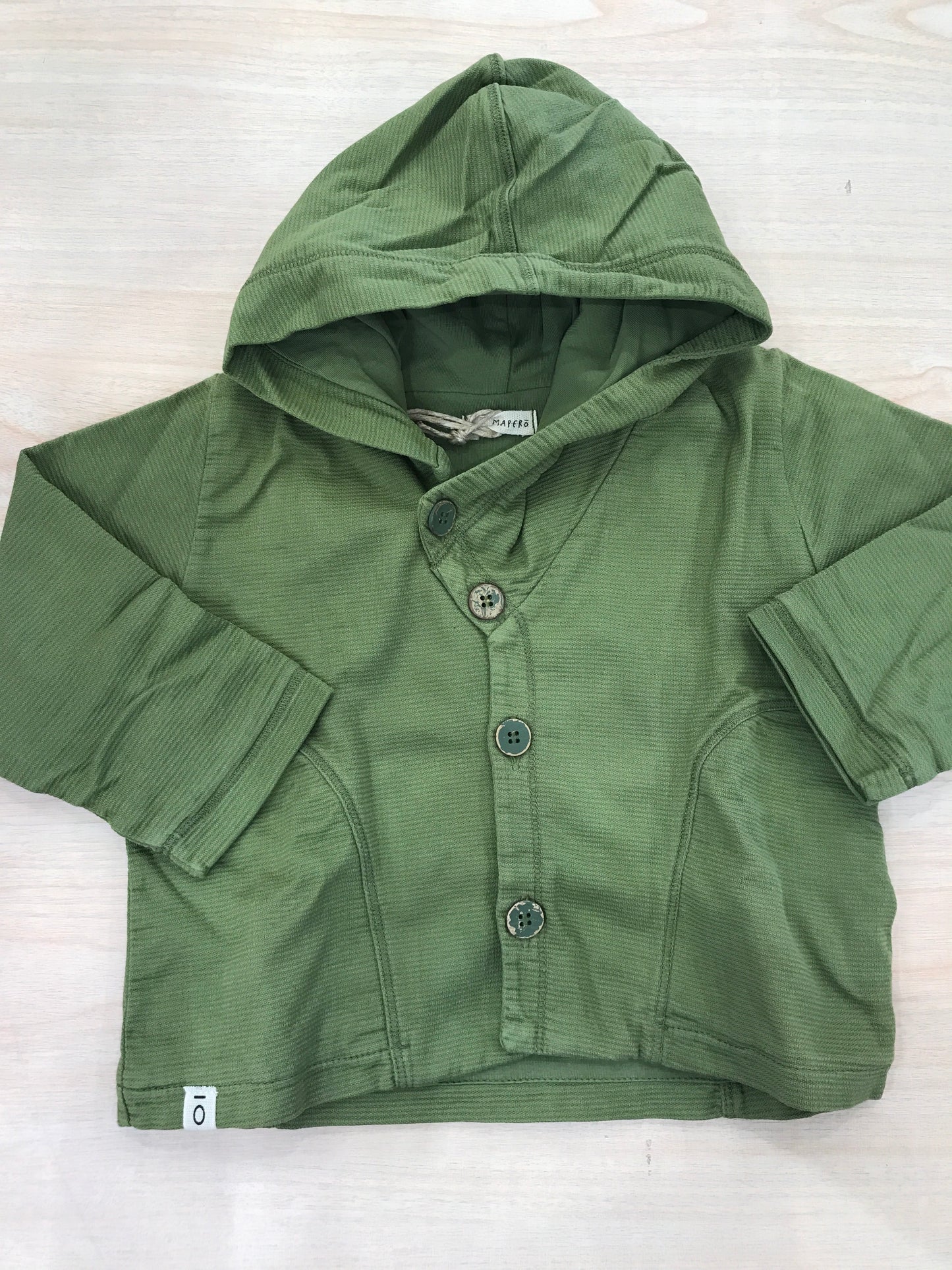 Felpa Maperò in cotone verde manica lunga con cappuccio e bottoni sul davanti