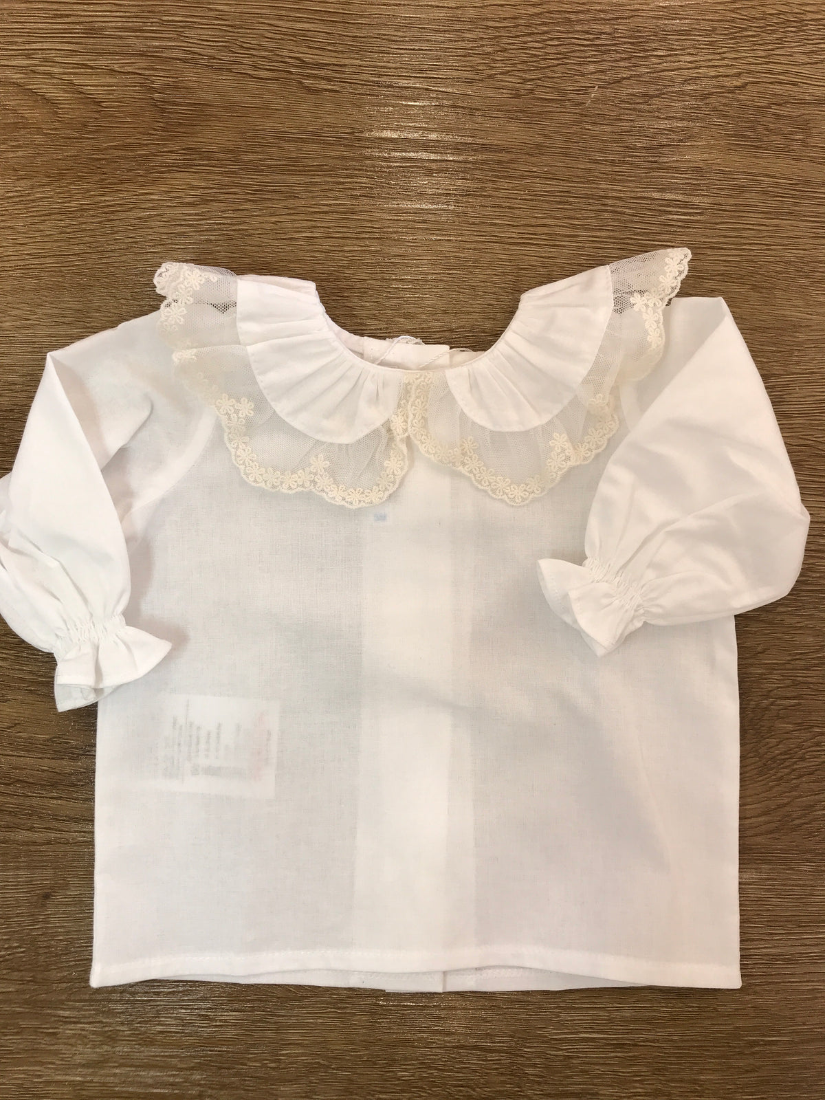 Camicia in cotone con collettone con pizzo panna