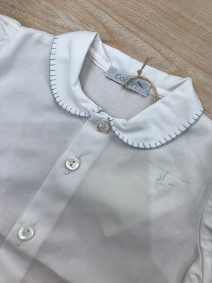 Camicia Colibrì in cotone mezza manica a sbuffo con colletto rifinito in celeste