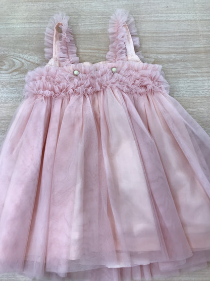 Abito Fofettes in tulle rosa con bretelle e corpetto arricciato