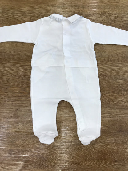 Tutina Cielo Blu in cotone bianca con rifiniture grigie