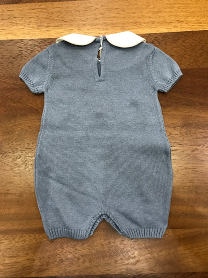 Pagliaccetto Baby Lord in filo avio mezza manica collo tondo bianco con orsetto tortora centrale