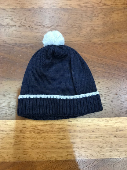 Cappello Baby Lord in lana blu con pon pon grigio sul centro capo