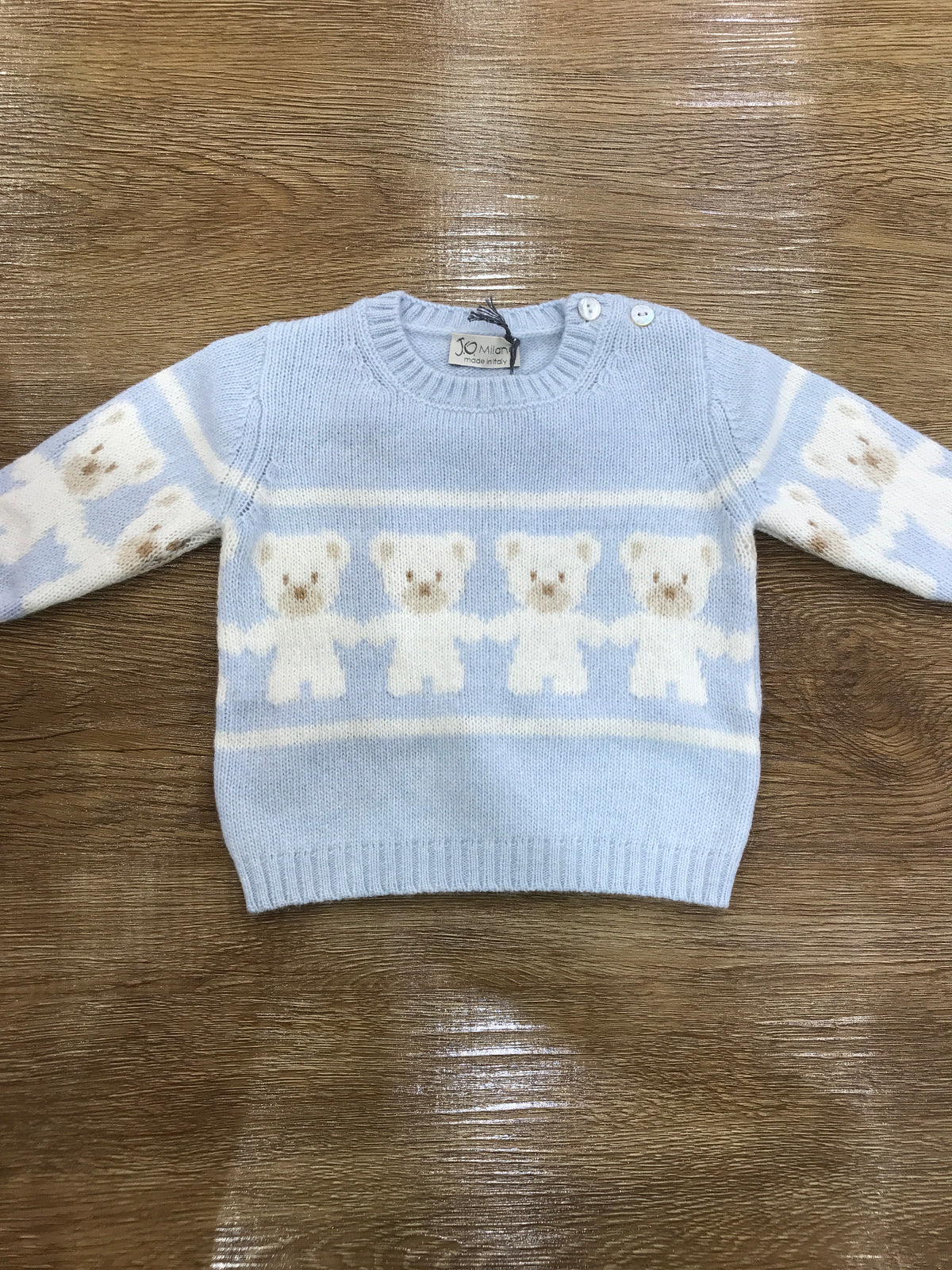 Maglione Jo Milano in lana con piccoli orsetti in panna sul davanti e sulle maniche