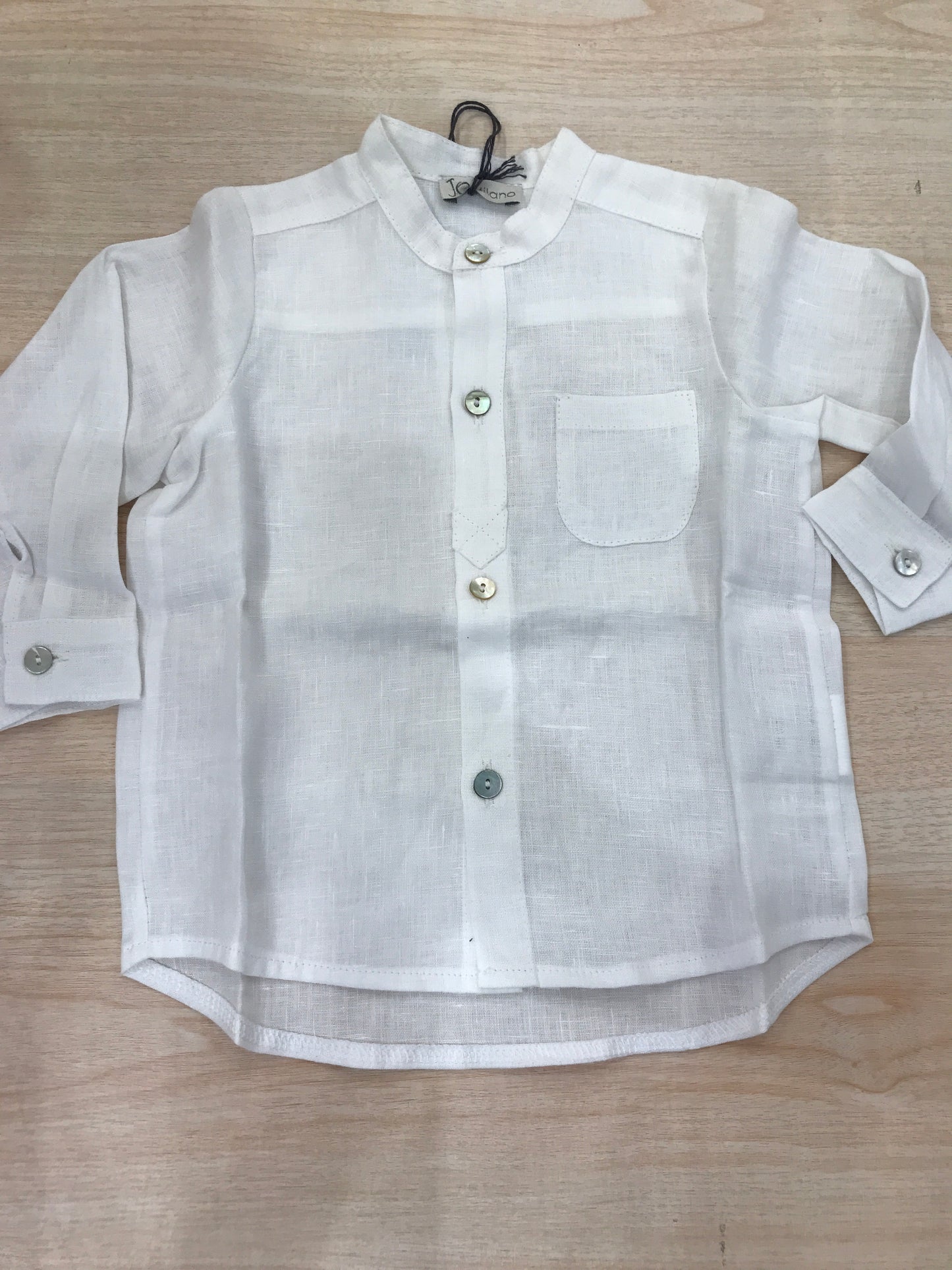 Camicia Jo Milano in lino manica lunga bianca con taschino laterale