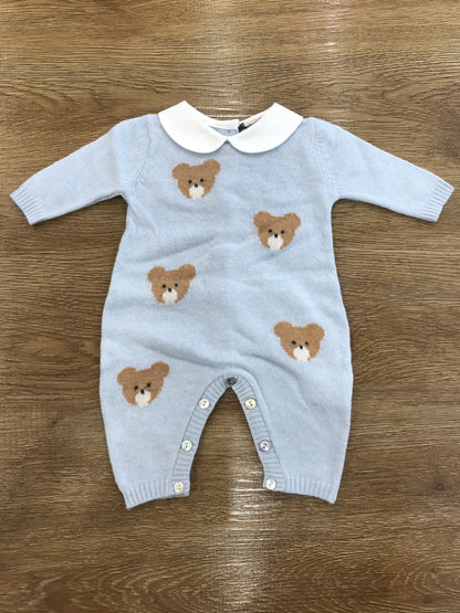 Tutina Jo Milano in lana celeste con piccoli orsetti sul davanti