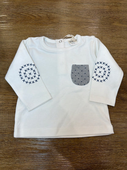 Tuta Coccodè due pezzi pantalone con bretelle blu scuro e t-shirt bianca manica lunga