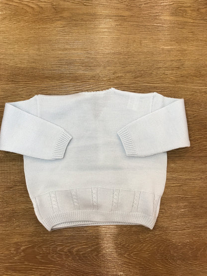 Cardigan Baby Lord in lana celeste ad incrocio con lavorazione di trecce